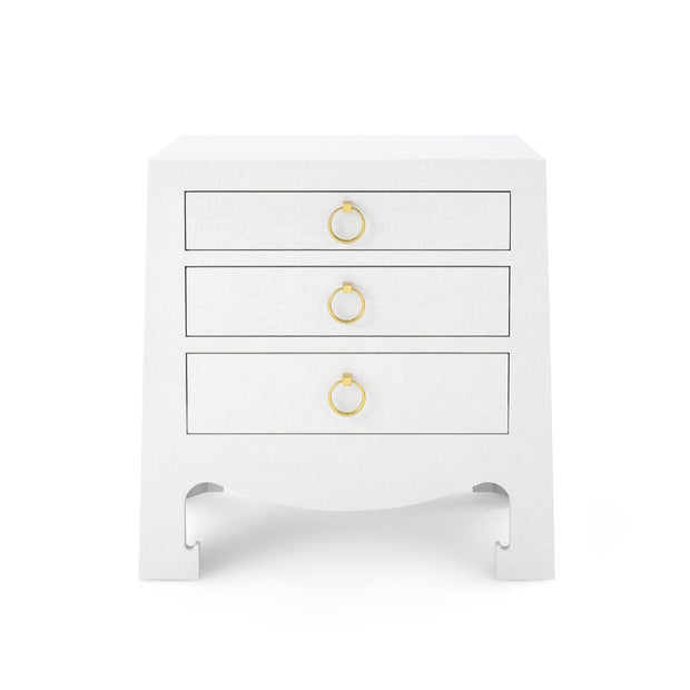 Jacqui 3-Drawer Side Table in White Grasscloth