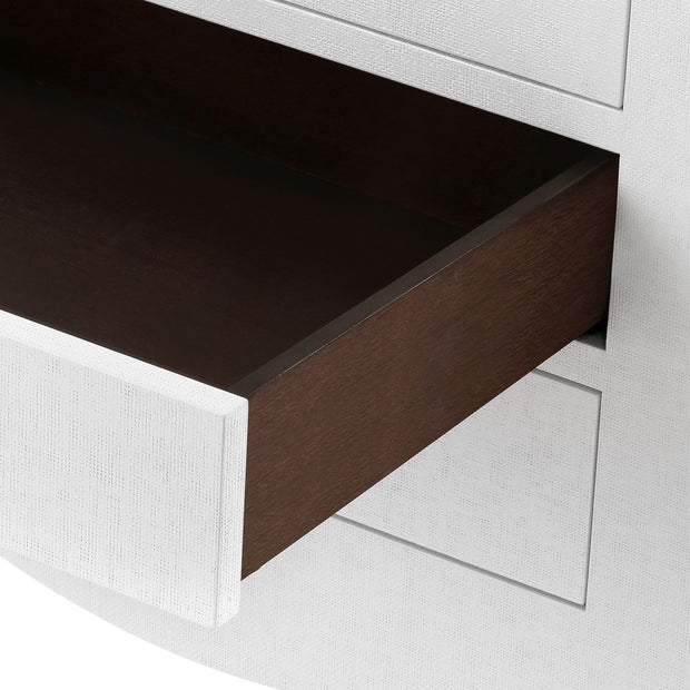 Jacqui 3-Drawer Side Table in White Grasscloth