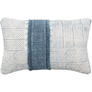 Lola 14 x 22 Block Print Pillow in Cream and Navy Blue