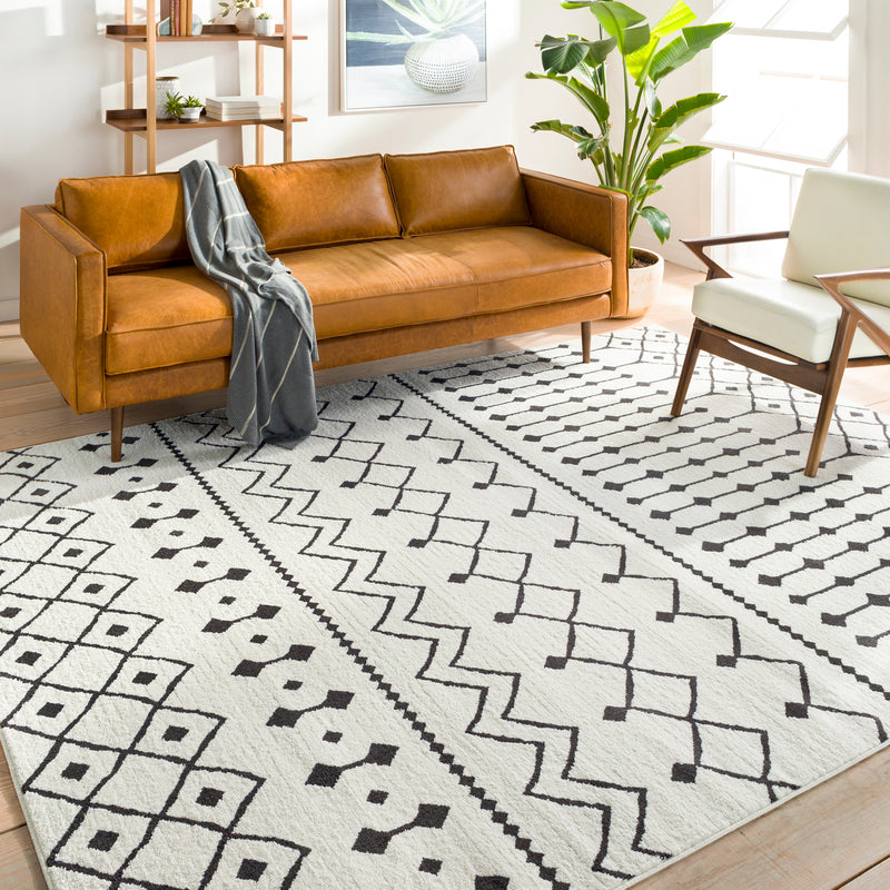 media image for Moroccan Shag Rug in White & Charcoal 248