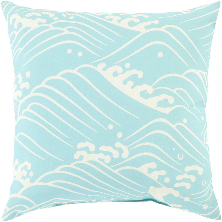 Mizu 18" Outdoor Pillow in Aqua & Beige