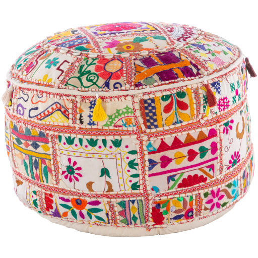 media image for karma cotton cream pouf by surya pouf 92 4 257