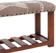 Asmara RAM-002 Upholstered Bench in Medium Grey & Beige by Surya