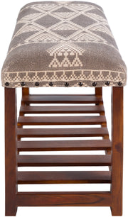 Asmara RAM-002 Upholstered Bench in Medium Grey & Beige by Surya