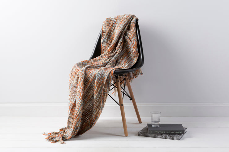 Tabitha Throw Blankets in Burnt Orange and Pale Blue Color