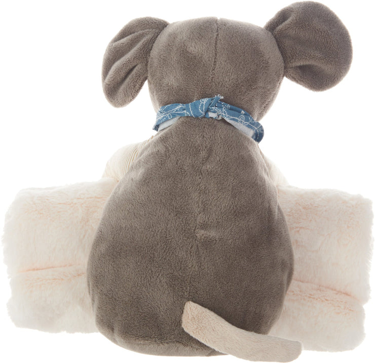 Plush Lines Handcrafted Stuffed Mouse with Blanket Kids Grey Plush Animal