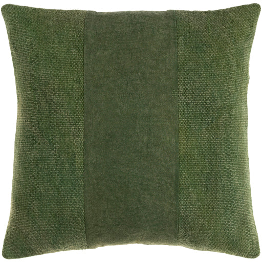 Washed Stripe Cotton Dark Green Pillow Flatshot Image