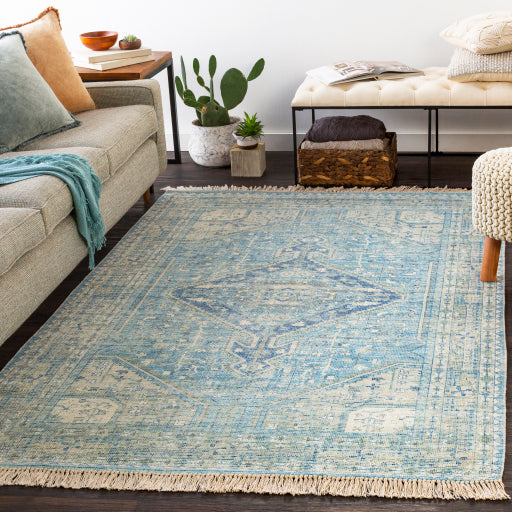 media image for Zainab Cotton Sky Blue Rug Roomscene Image 250